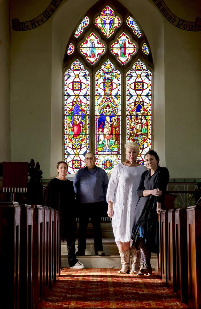 Parishioners at the Buckland Anglican Church in southern Tasmania, Elizabeth Turvey, Robin Turvey, Genevieve Whiting and Angela Turvey in May 8 2018. Rob Blakers/The Australian