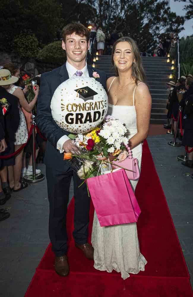 Hayley Catlow and partner Harry Lester arrive at The Glennie School formal at Picnic Point, Thursday, September 12, 2024. Picture: Kevin Farmer