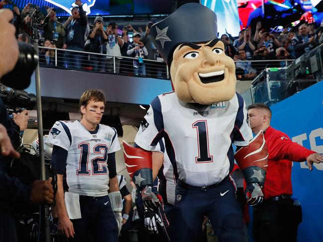 New England Patriots mascot Pat Patriot takes the field prior to Super Bowl LII against the Philadelphia Eagles at U.S. Bank Stadium on February 4, 2018 in Minneapolis, Minnesota. Picture: AFP