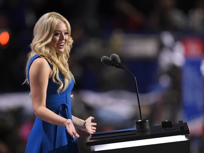 Tiffany Trump addresses a packed-out Quicken Loans Arena in Cleveland.