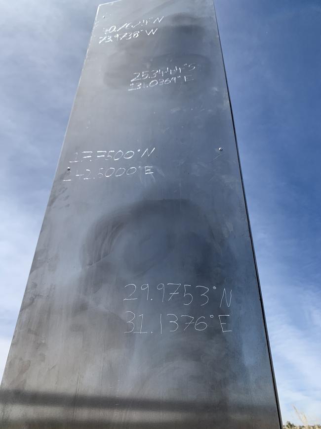 Co-ordinates are visible on the monolith near Noarlunga. Picture: Caleb Bond