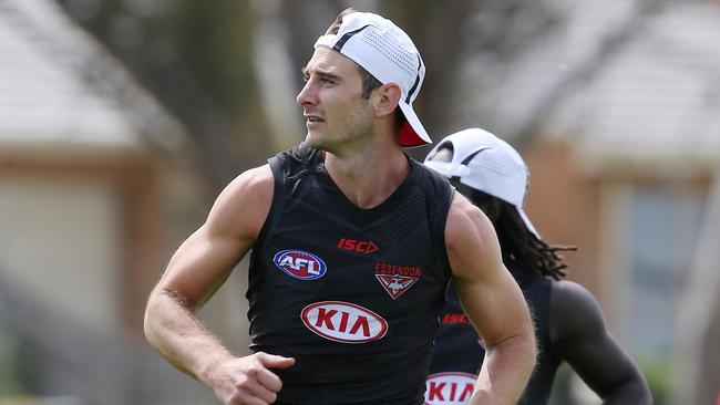 Jobe Watson returned to Essendon training at Tullamarine. Picture: Michael Klein