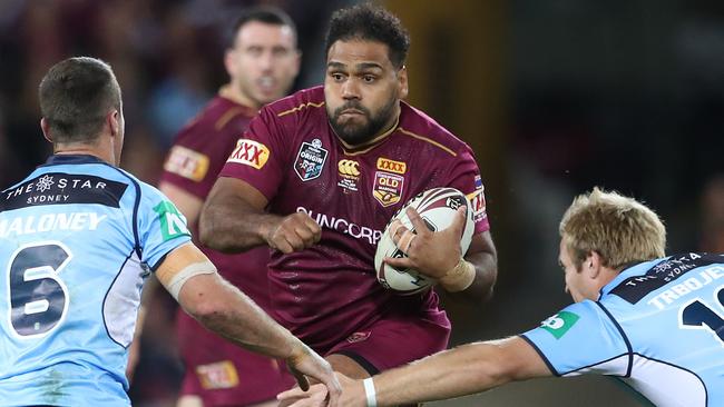 Sam Thaiday runs the ball for Queensland in State of Origin I. Picture: Peter Wallis