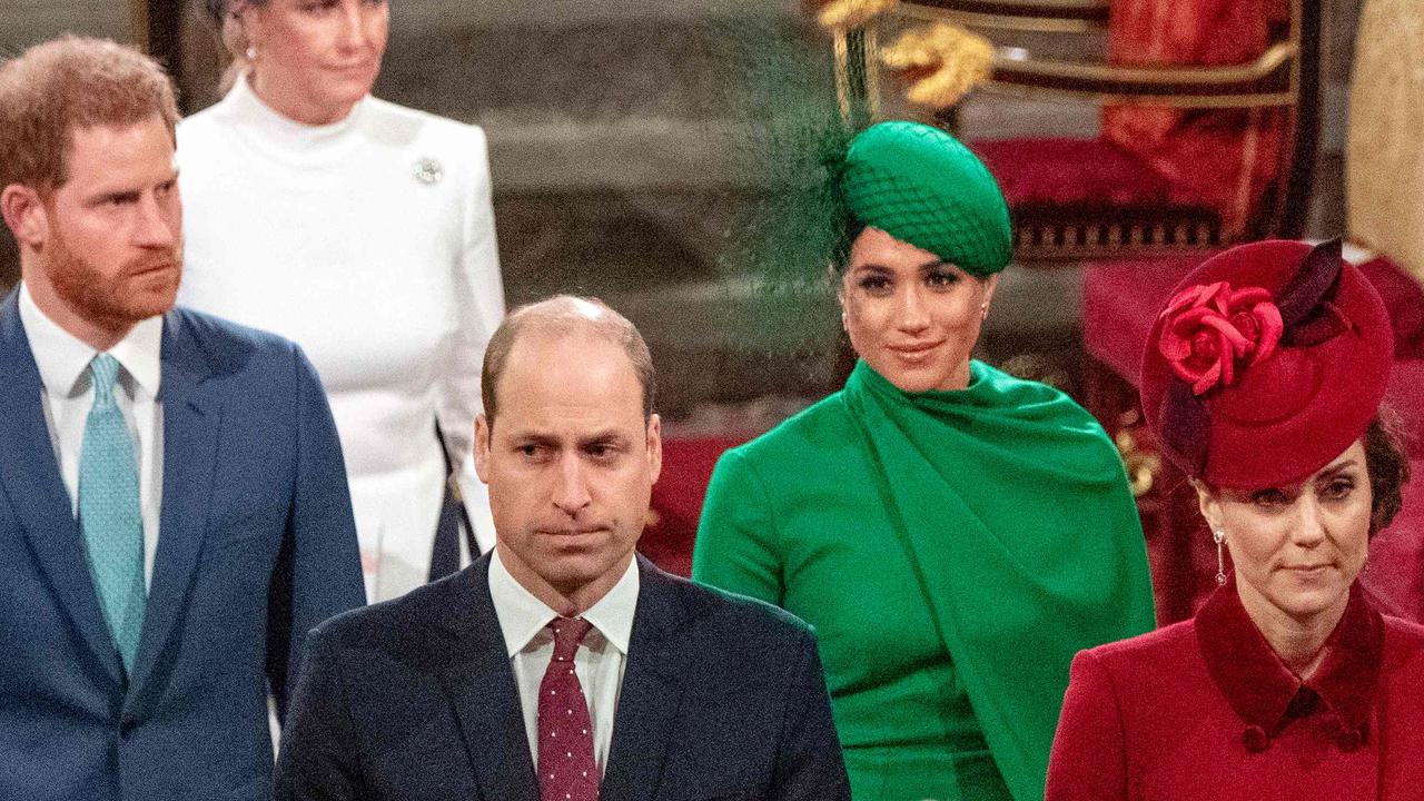 The former ‘Fab Four’ in March at the Commonwealth Service – Meghan and Harry’s final official appearance as royals. Picture: Phil Harris/Pool/AFP