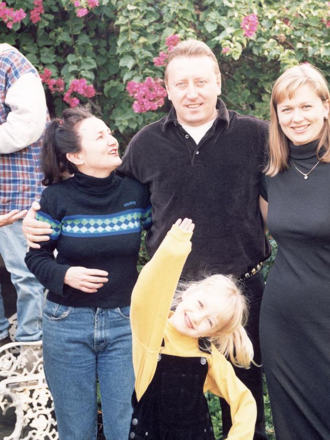 Murdered Russian businessman Gennadi Bernovski with wife and daughter and Kerry Smith. Supplied pic