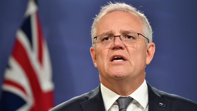 Scott Morrison speaks to reporters after National Cabinet. Picture: NCA NewsWire/Joel Carrett