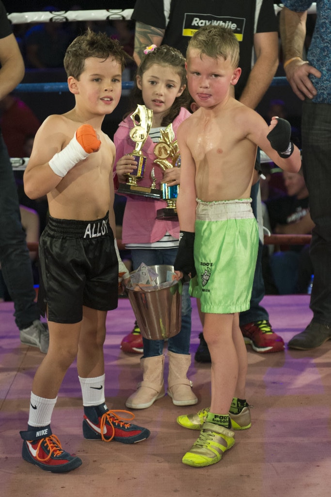 Fundraising bout participants Junior Richards (left) and Adrian Young at Smithy and TGW Bring The Big Fights 14 at Rumours International, Saturday, October 22, 2016. Picture: Kevin Farmer
