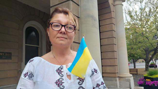 Olena Khmarstka fears for her mother, daughter and entire family in Kyiv, Ukraine as Russian military operations begin. Picture: Annie McCann.