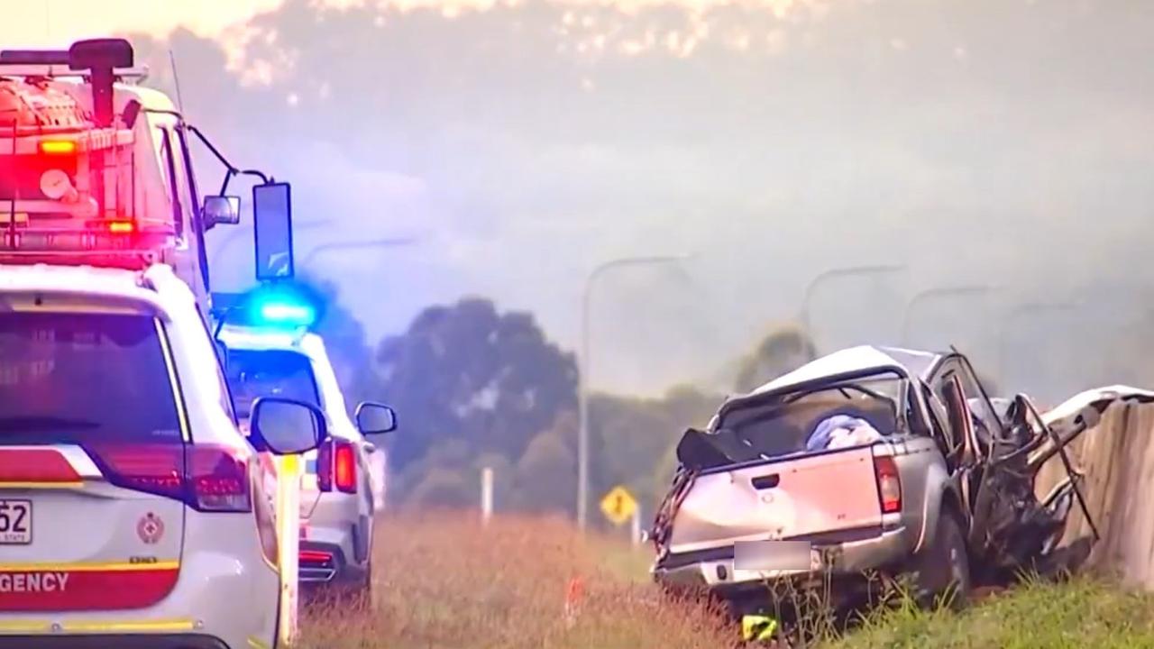 The aftermath of the triple-fatal crash on the Bruce Highway at Federal. Picture: 7 News