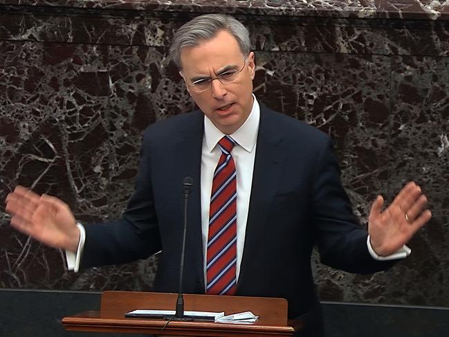 White House counsel Pat Cipollone speaks during the impeachment trial against President Donald Trump in the Senate. Picture: AP