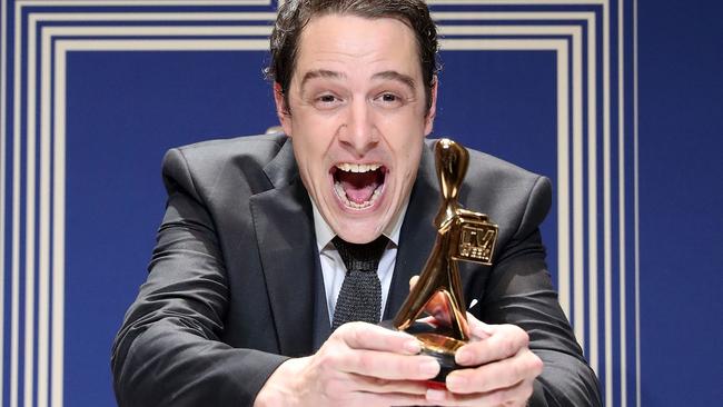 Samuel Johnson poses with the Gold Logie Award for Best Personality on Australian TV during the 59th Annual Logie Awards.