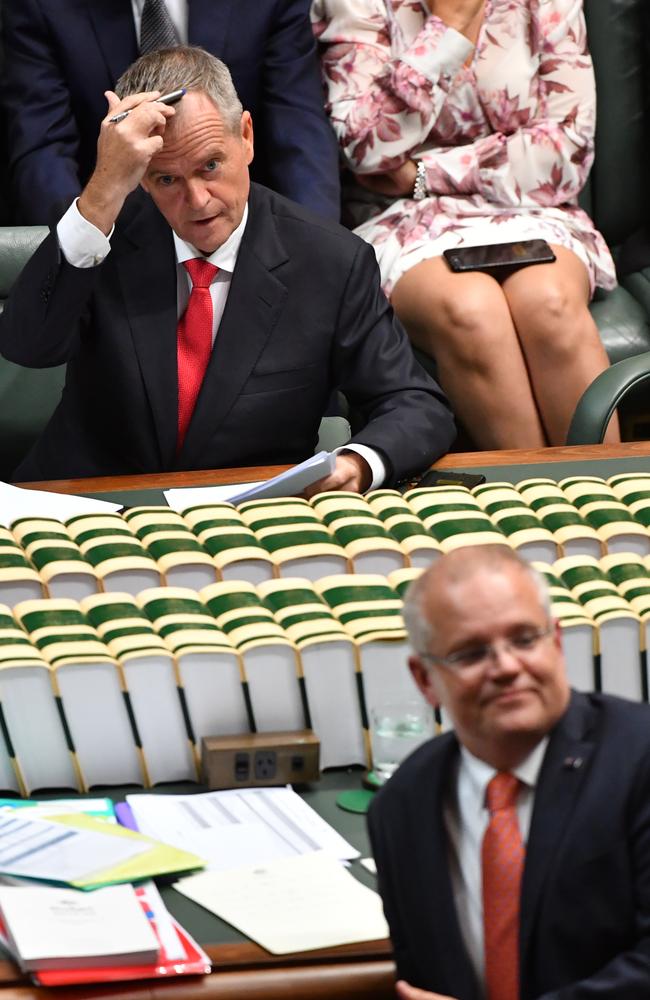 Bill Shorten and Labor say the $226 billion in Coalition tax cuts are irresponsible given the stormy economic headwinds. They offer higher tax cuts for lower income workers. Picture: AAP Image/Mick Tsikas