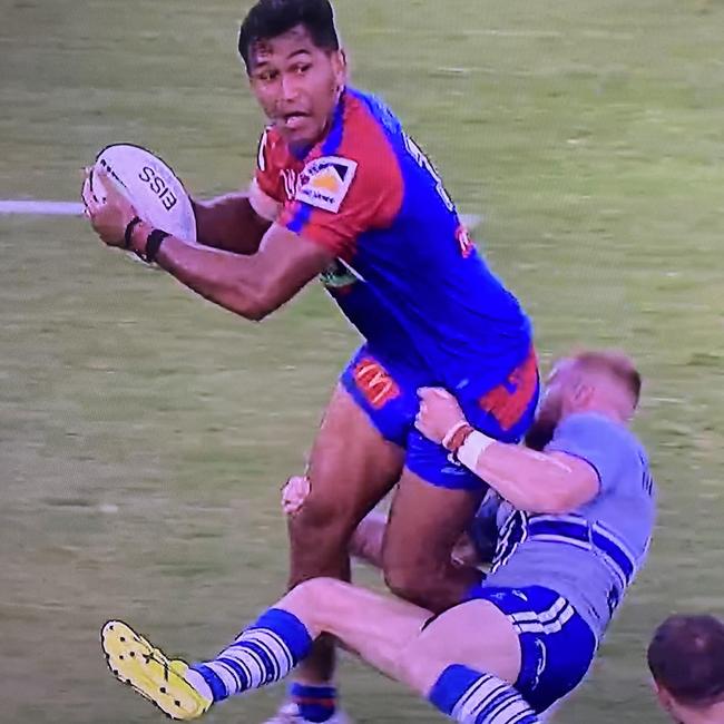 Knights prop Daniel suffered a broken tibia after what appeared to be a hip-drop tackle from Canterbury Bulldogs forward Luke Thompson.