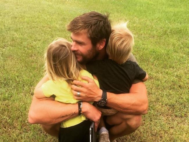 Chris Hemsworth with his own kids Tristan and Sasha. Picture: Instagram