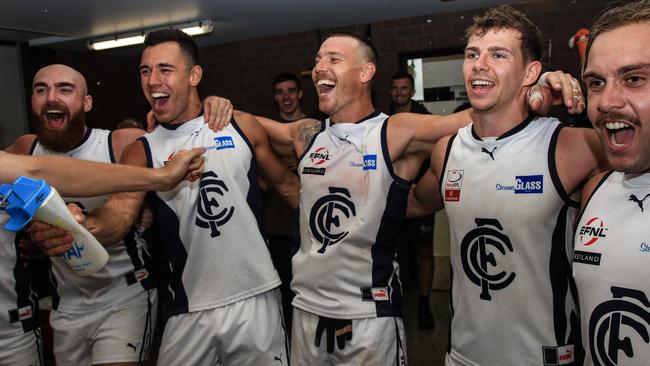 EFNL 2024: Croydon sings the song after its opening-round win. Picture: Davis Harrigan