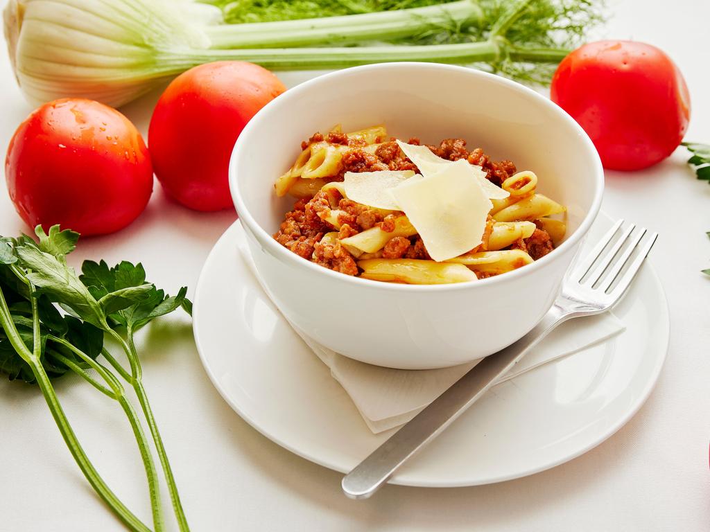 The new offering at Qantas’s Sydney lounges includes a plant-based bolognese.