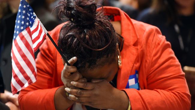 A Hillary Clinton supporter reacts to Wednesday’s election result. Picture AFP