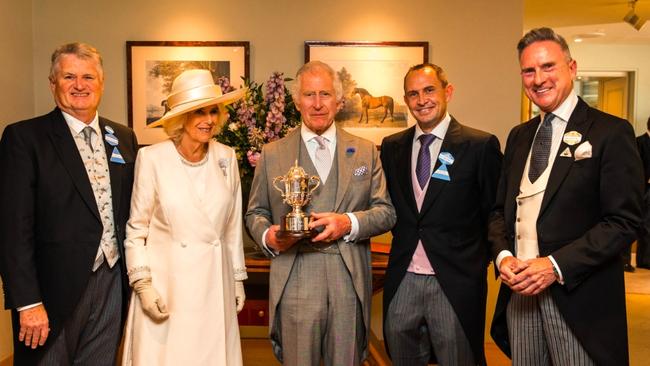 Australian Turf Club chairman Peter McGauran at Royal Ascot with Queen Camilla, King Charles, Chris Waller and Victoria Racing chairman Neil Wilson.