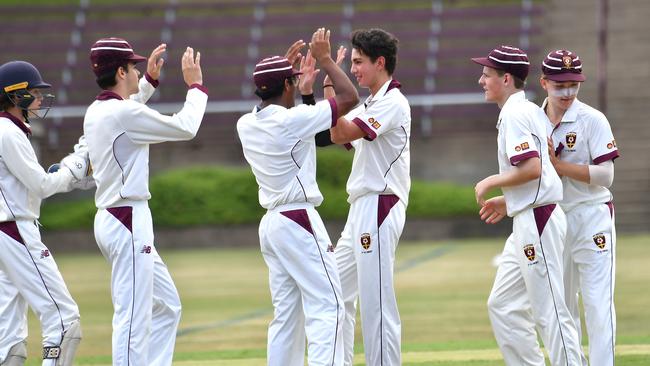 St Peters celebrate a wicket. Picture, John Gass