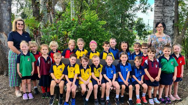 Moranbah East State School Prep D: Front row (left to right): Evalee Neibling, Kehlani Alexander, Eli McKerihan, Odis Fyfe, Ruby Thompson, Keegen Gallacher, Jayla Nalder, Harriet Ridgley, Arlo Pritchard, Elena Lintott, Isabella Spark, Ava-Mae Bean. Back row (left to right): Mrs Linda Krause (Teacher Aide), Holly Breen, Oakley O’Neill, Taytum Fenech, Matilda Morris, Ruby Richards, Jaxon Mitchell, Briella Robertson, Kotahi Lydiard, Scarlett Muirhead, Oliver Firman, Mrs Petrea Drew (Teacher). My First Year 2024 Mackay