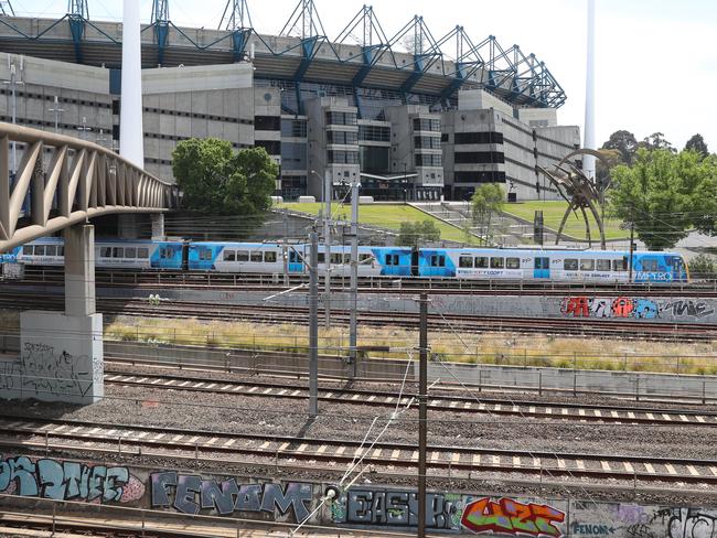 Graffiti mars the journey through Melbourne’s sporting precinct. Picture: Alex Coppel.