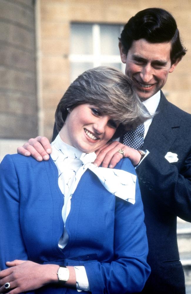 The ring is visible in this February 1981 photo of the then Prince Charles and Lady Diana Spencer as they posed following the announcement of their engagement. Picture: AP/Pool