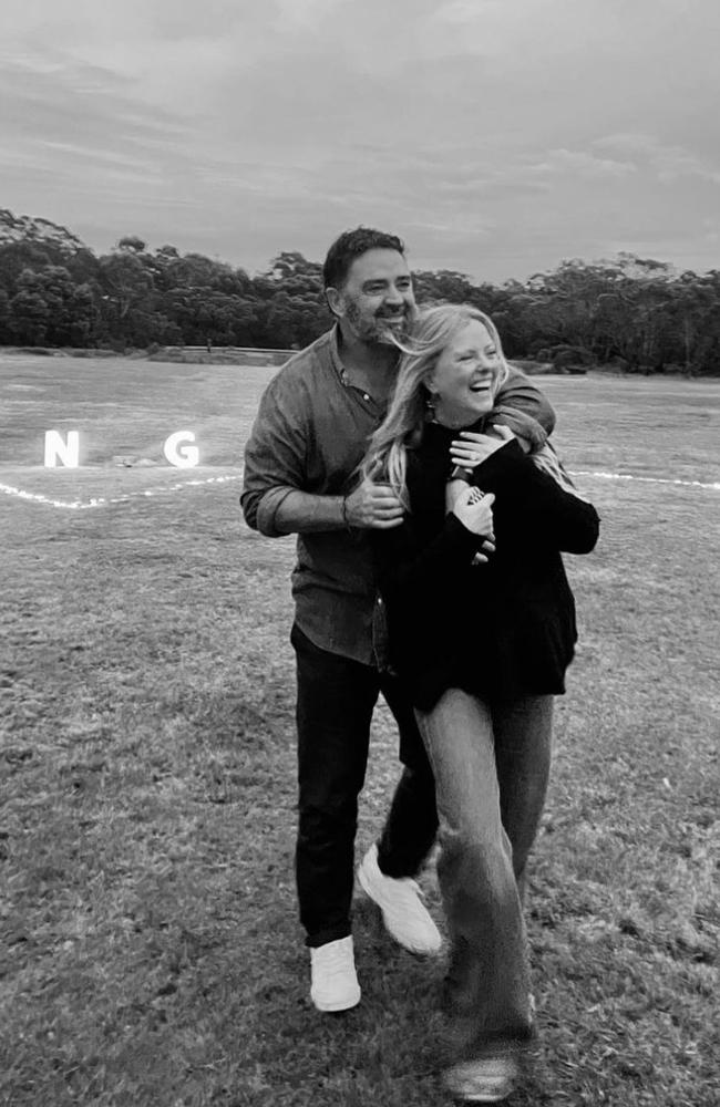 Garry Lyon and Nicky Brownless got engaged on the Mornington Peninsula in December.