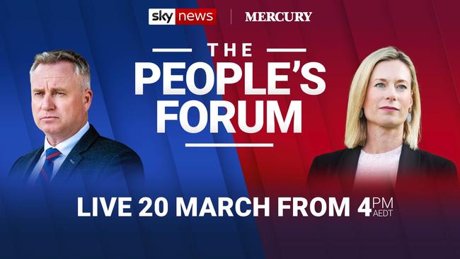 Tasmanian Premier Jeremy Rockliff will face off against Opposition Leader Rebecca White in the Sky News/Mercury People's Forum ahead of the March 23, 2024 election.