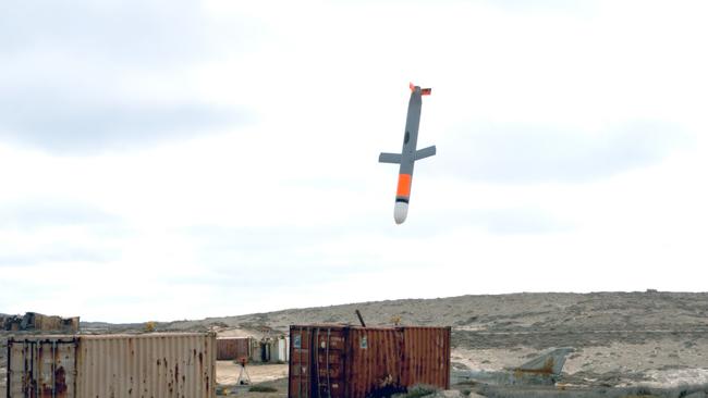 The Tomahawk missile, fired by HMAS Brisbane, hit a shipping container after flying on a complex trajectory. Picture: Defence