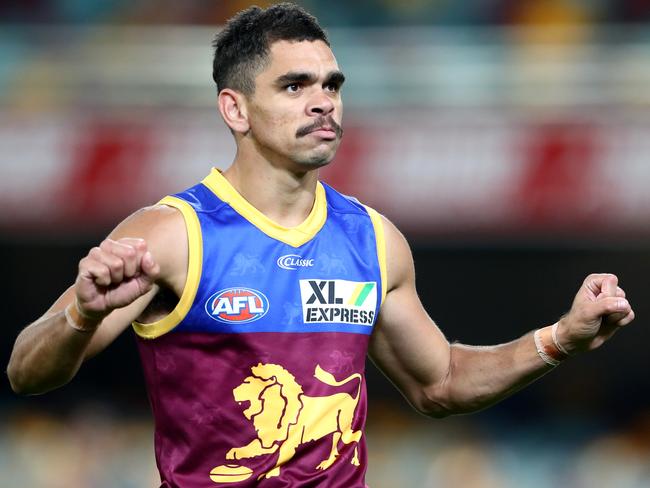 Brisbane’s Charlie Cameron celebrates a goal against West Coast. Picture: Chris Hyde/Getty