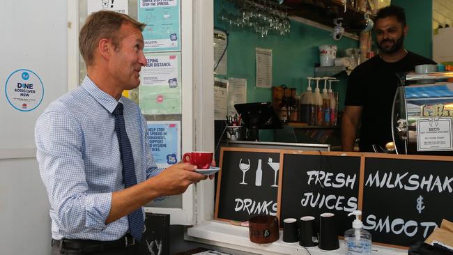 SYDNEY, AUSTRALIA - NewsWire Photos FEBRUARY 22, 2021: Member for Pittwater Rob Stokes during the launch of the second phase of the Dine & Discover NSW pilot in Sydney, Australia. Picture: NCA NewsWire / Gaye Gerard