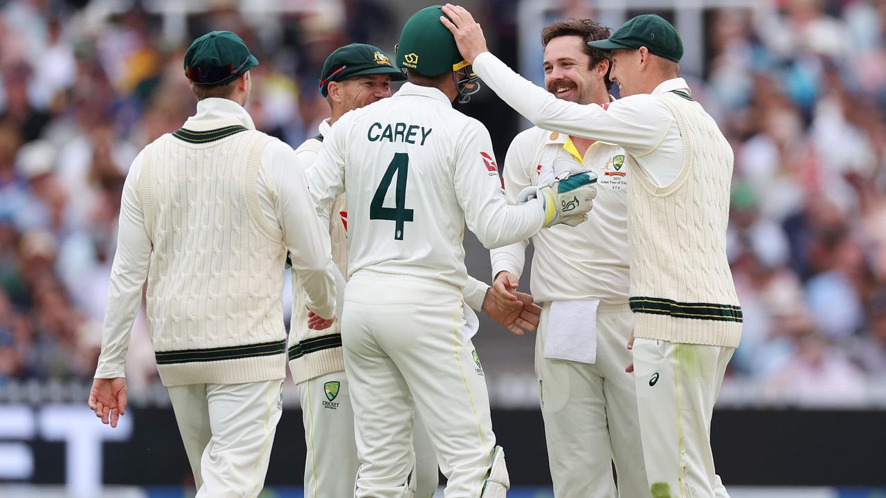 Travis Head celebrates after the dismissal of Ollie Robinson. Picture: Getty Images