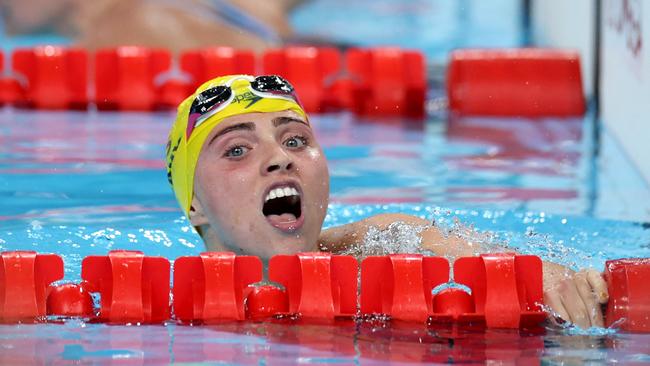 Alexa Leary of Team Australia reacts after the Mixed 4x100m Medley Relay on day five of the Paris 2024 Summer Paralympic Games. Picture: Adam Pretty/Getty Images