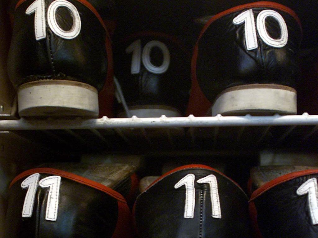 MAY 20, 2001 : Selection of ten pin bowling shoes in racks, 20/05/01 with bowling operators concerned over increase of rental shoes theft due to them becoming popular street wear. Pic Rohan Kelly.Fashion / Footwear