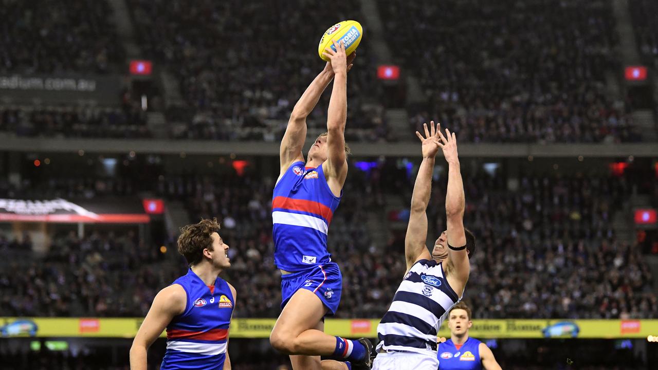 Aaron Naughton provided a target for the Bulldogs inside 50 all night. Photo: Julian Smith/AAP Image.