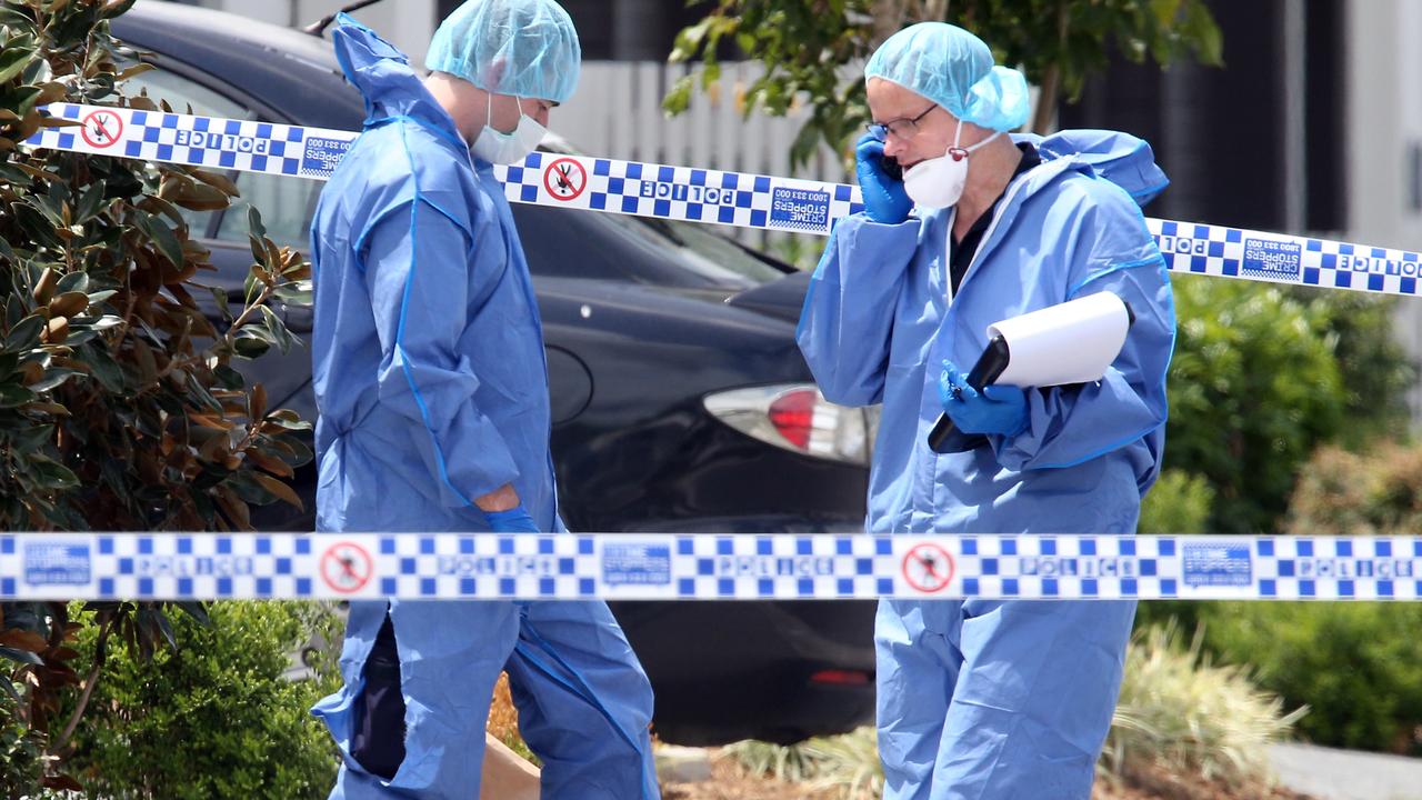 Police at the scene of the fatal shooting of former bikie Shane Bowden. Picture: Richard Gosling