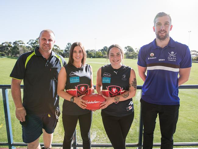 Lee Marriott (coach), Emily Marriott, Shiela Dunkley and Jamie Rhodes (Peninsula president). Picture: Jimmy’s Projects.