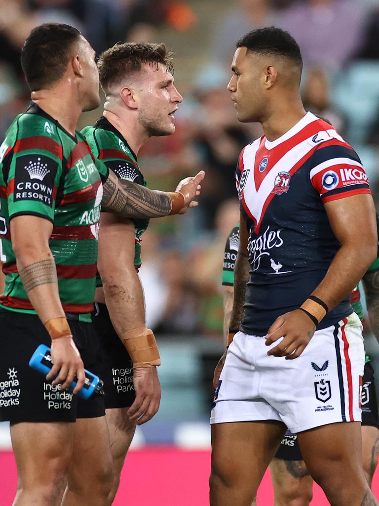 Daniel Suluka-Fifita goes at Jai Arrow. Picture: Cameron Spencer/Getty