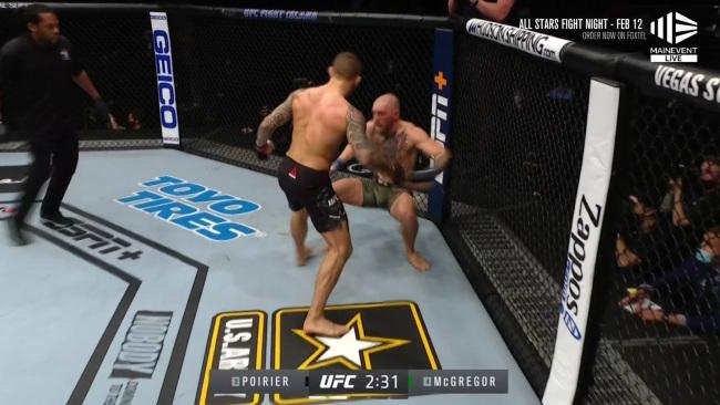 Conor McGregor goes down. Photo: Kayo, UFC