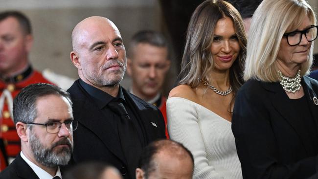 US media personality Joe Rogan with his rarely seen wife Jessica Ditzel at the Capitol Rotunda in Washington, DC. Picture: Saul Loeb / AFP