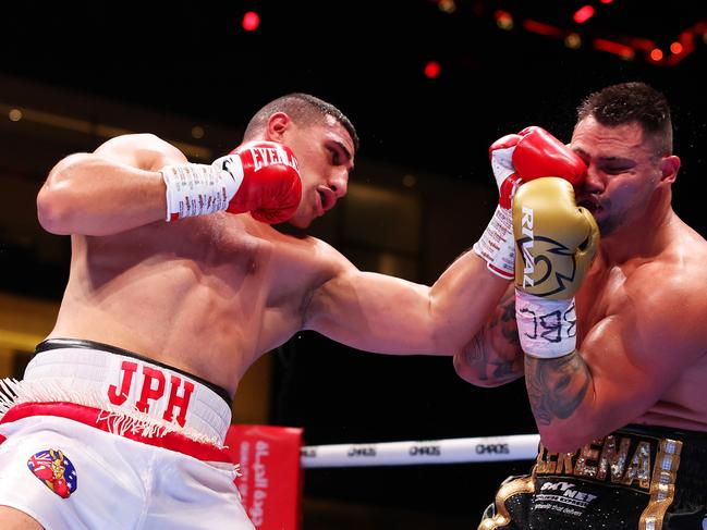 Justis Huni fighting Kevin Lerena for the WBO Global Heavyweight tile in 2024. Picture: Richard Pelham/Getty Images
