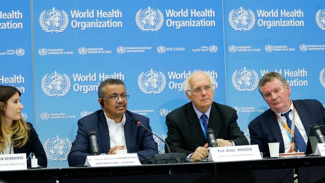 Some of the leaders of the World Health Organisation at a Covid-19 press conference in early 2020.