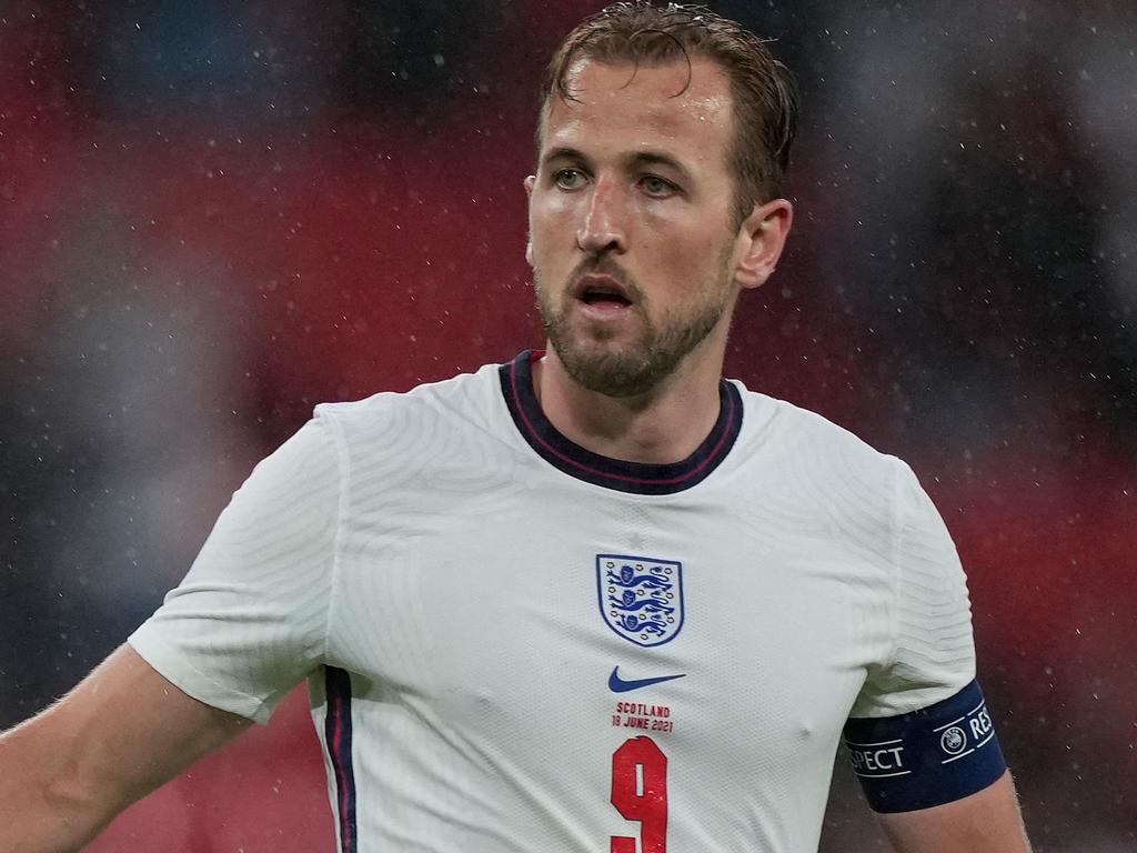 England's forward Harry Kane reacts during the UEFA EURO 2020 Group D football match between England and Scotland at Wembley Stadium in London on June 18, 2021. (Photo by Frank Augstein / POOL / AFP)