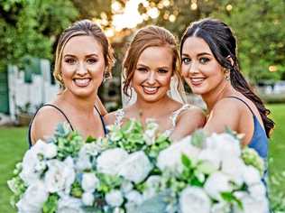 Natasha (middle) with sisters and bridesmaids Kahla Hawksworth (left) and Rachel Tredwen (right). Picture: Elizabeth James - Soda Wedding P