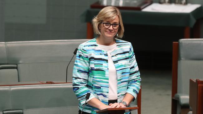 Zali Steggall  delivering her maiden speech in the House of Representatives Chamber, at Parliament House in Canberra. Picture Kym Smith