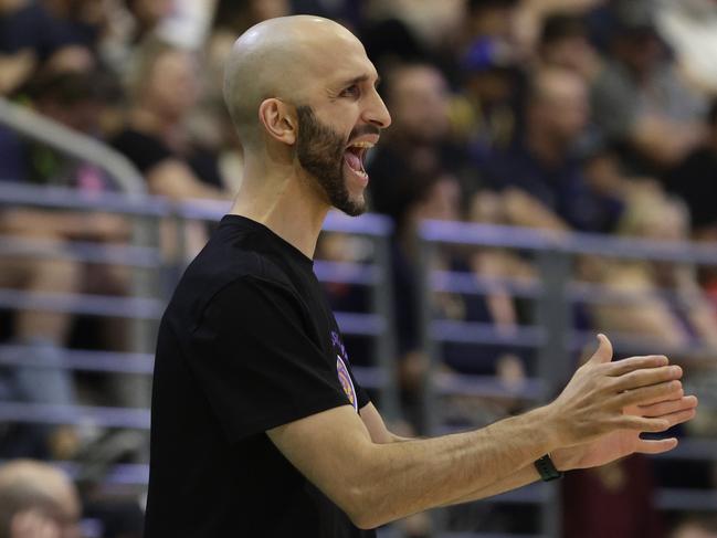 Mahmoud Abdelfattah head coach of the Kings reacts during the 2023 NBL Blitz match between Melbourne United and Sydney Kings at Gold Coast Convention and Exhibition Centre. Photo: Russell Freeman/Getty Images for NBL.