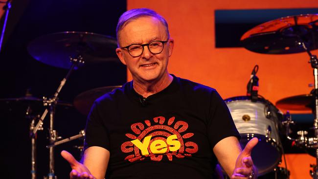 Anthony Albanese speaks on stage at The West Says Yes event at The Factory Theatre in Marrickville last year. Picture: NCA NewsWire/Max Mason-Hubers