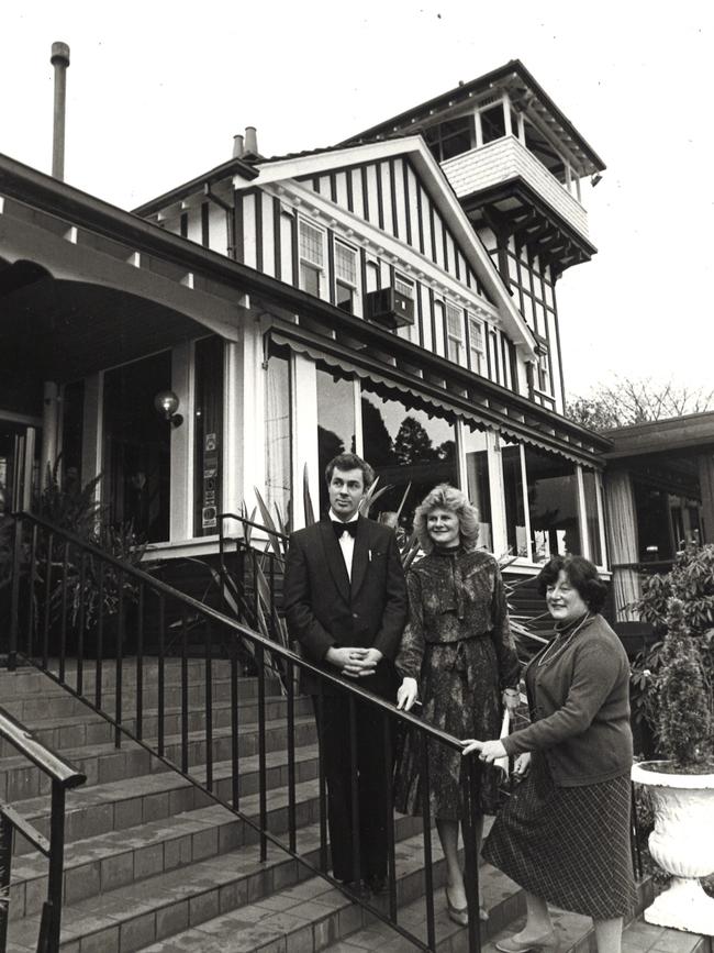 Kath Martin and children, Eve and Goff, at their imposing restaurant Kenloch in 1981.