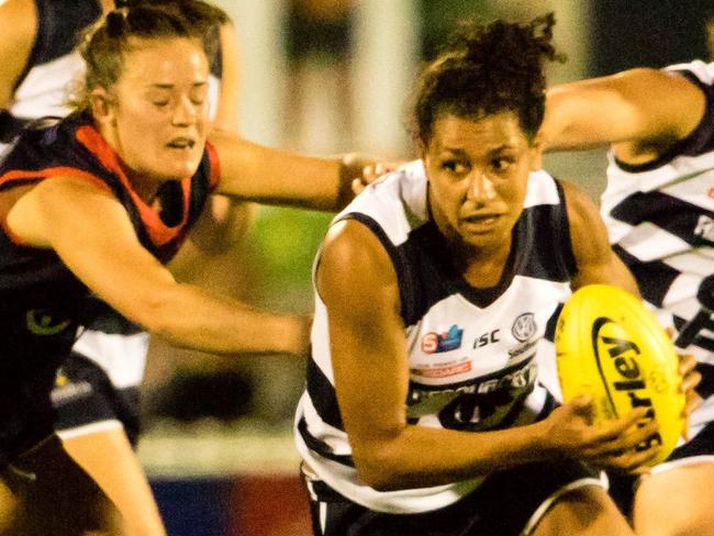 South’s Czenya Cavouras breaks away during the Panthers’ round two SANFLW match against Norwood. Picture: Nick Hook