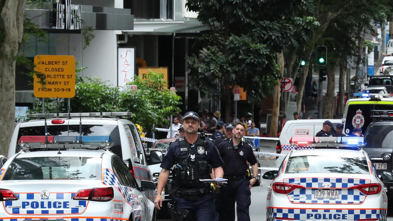 Police have created a crime scene blocking off Mary Street in front of the Westin hotel, Brisbane. Photographer: Liam Kidston.